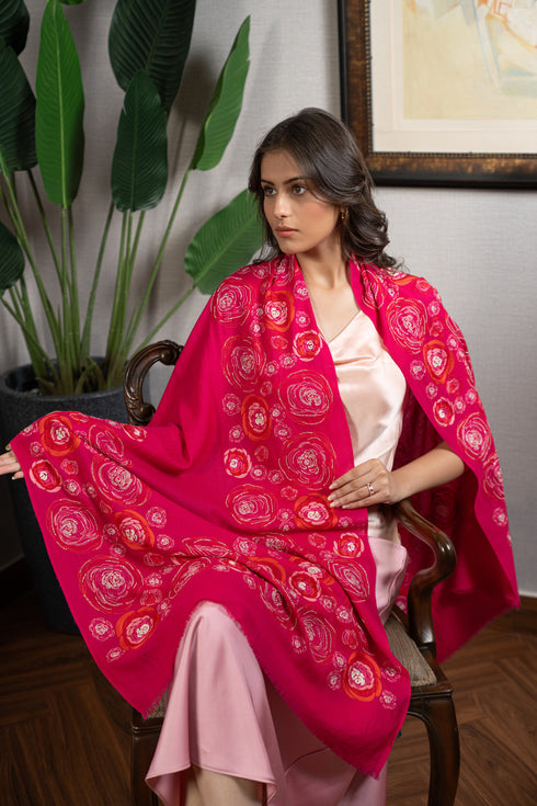 Floral Bliss  | Embroidered Fine Wool Silk Stole